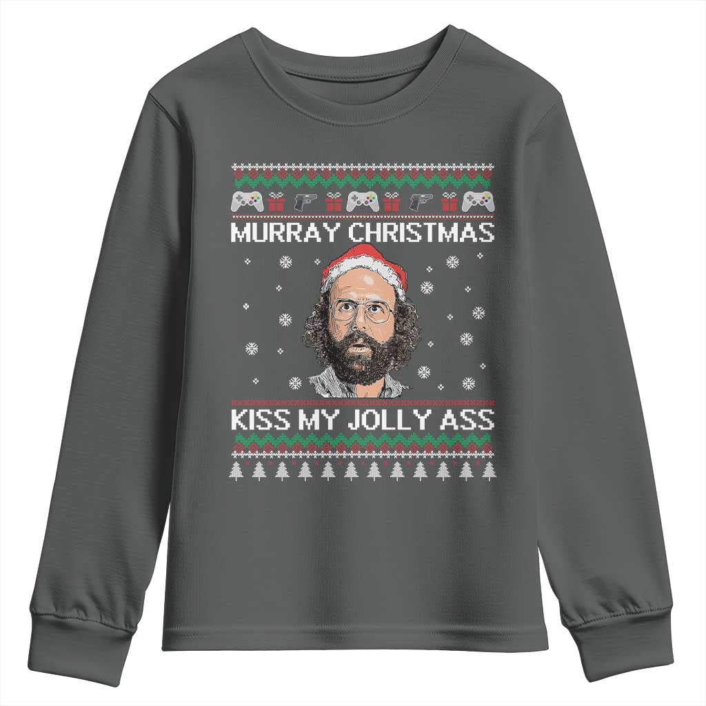 Stranger Christmas Youth Sweatshirt Santa Murray Kiss My Jolly Ass TS14 Dark Heather Print Your Wear