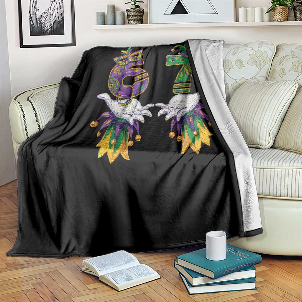 67 Mardi Gras Meme Throw Blanket Funny Six Seven Hand Carnival Trendy TS14 Print Your Wear