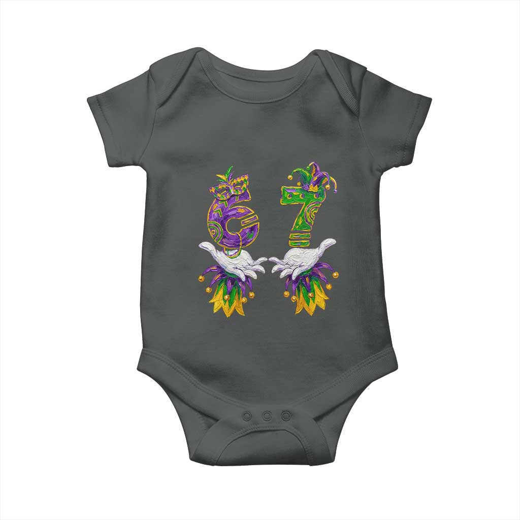 67 Mardi Gras Meme Baby Onesie Funny Six Seven Hand Carnival Trendy TS14 Dark Heather Print Your Wear