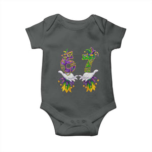 67 Mardi Gras Meme Baby Onesie Funny Six Seven Hand Carnival Trendy TS14 Dark Heather Print Your Wear