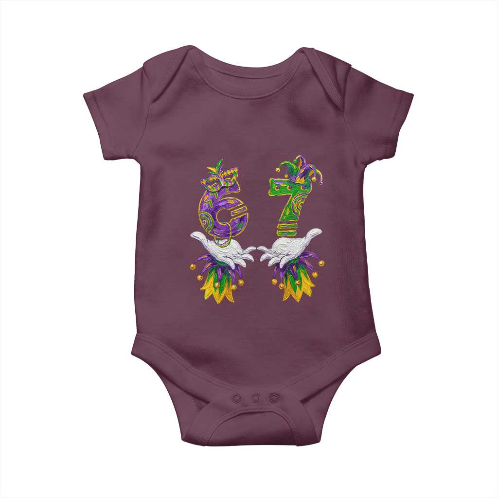 67 Mardi Gras Meme Baby Onesie Funny Six Seven Hand Carnival Trendy TS14 Maroon Print Your Wear