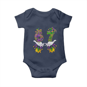 67 Mardi Gras Meme Baby Onesie Funny Six Seven Hand Carnival Trendy TS14 Navy Print Your Wear