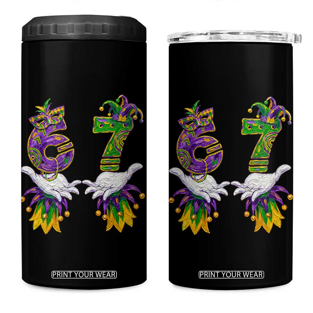 67 Mardi Gras Meme 4 in 1 Can Cooler Tumbler Funny Six Seven Hand Carnival Trendy TS14 One Size: 16 oz Black Print Your Wear