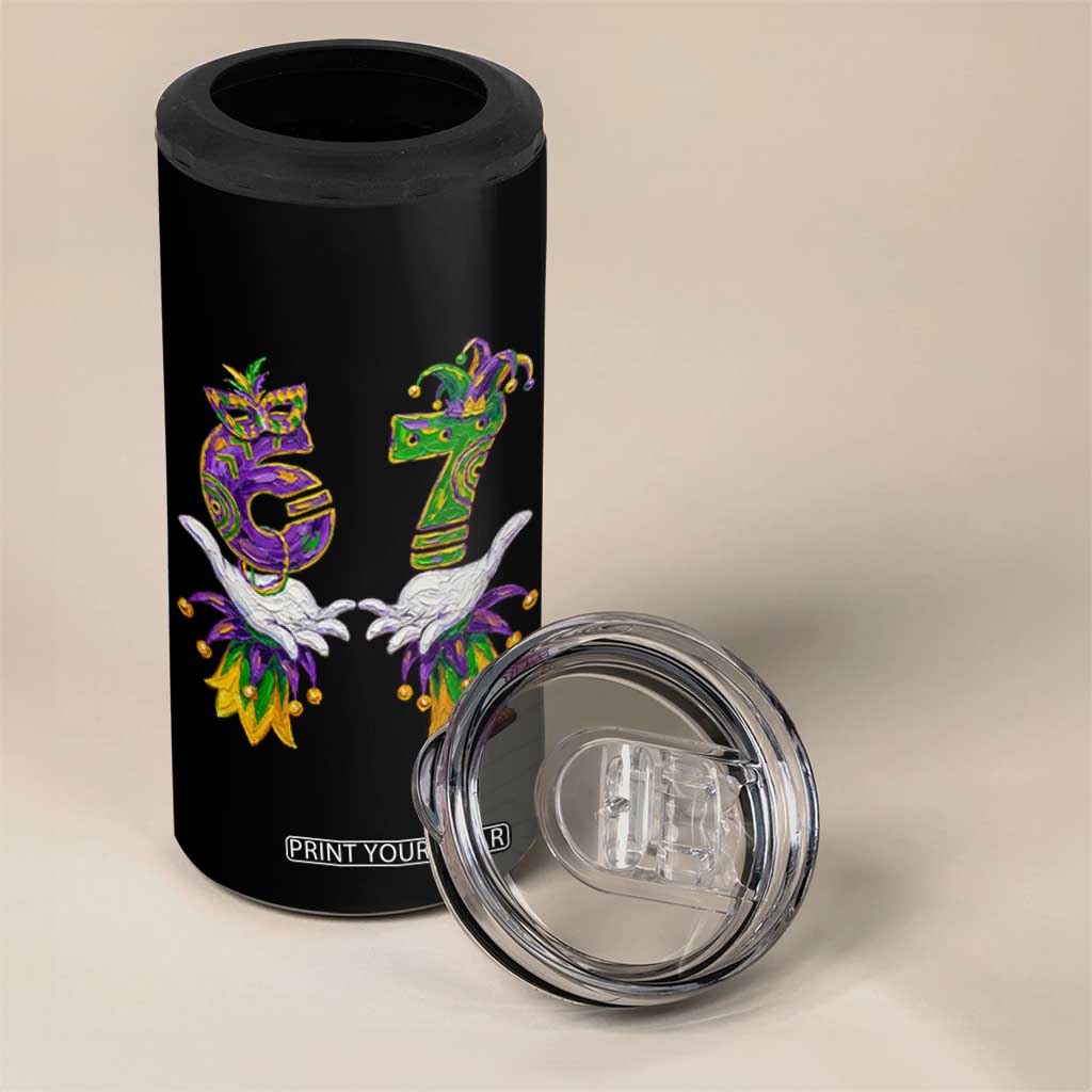 67 Mardi Gras Meme 4 in 1 Can Cooler Tumbler Funny Six Seven Hand Carnival Trendy TS14 Print Your Wear