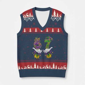 67 Mardi Gras Meme V-Neck Knit Sweater Vest Funny Six Seven Hand Carnival Trendy TS14 Navy Red Print Your Wear
