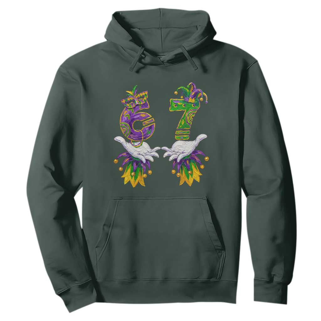 67 Mardi Gras Meme Hoodie Funny Six Seven Hand Carnival Trendy TS14 Dark Forest Green Print Your Wear