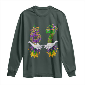 67 Mardi Gras Meme Long Sleeve Shirt Funny Six Seven Hand Carnival Trendy TS14 Dark Forest Green Print Your Wear
