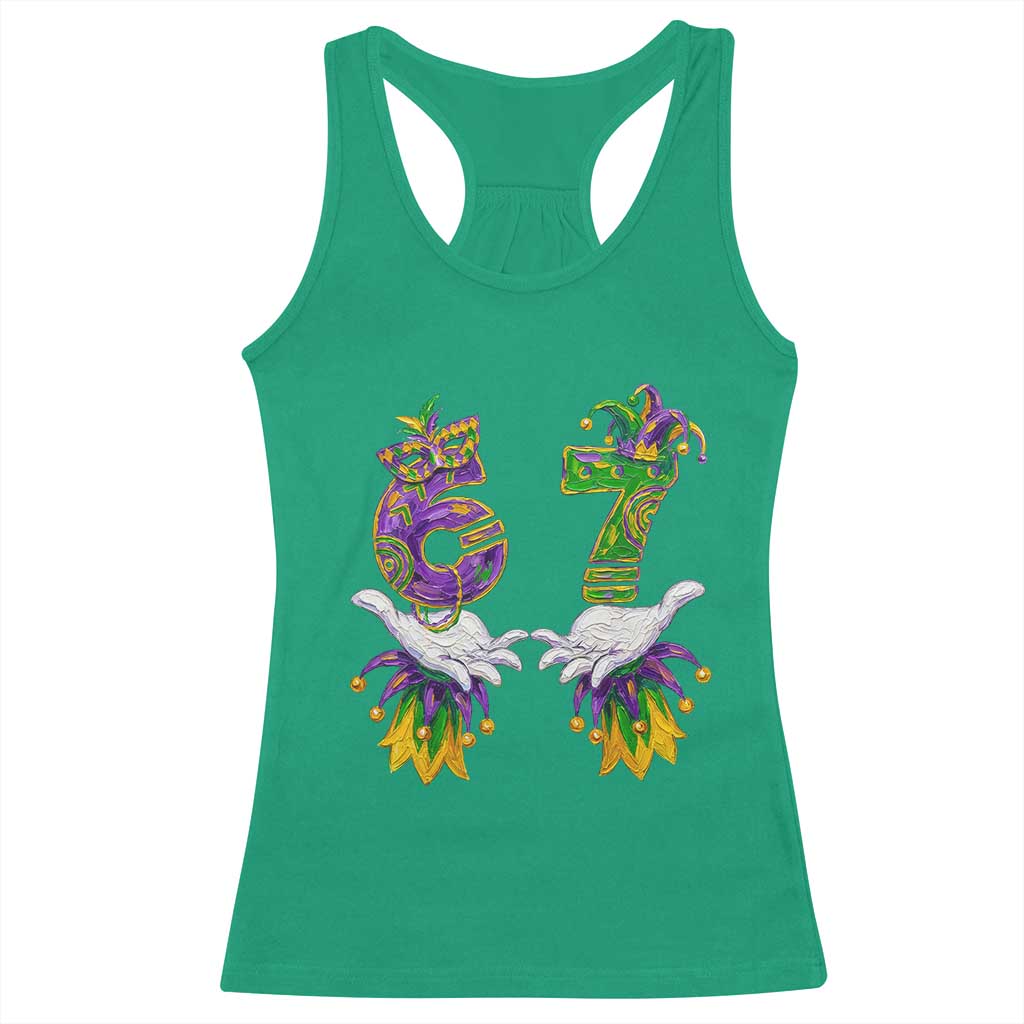 67 Mardi Gras Meme Racerback Tank Top Funny Six Seven Hand Carnival Trendy TS14 Irish Green Print Your Wear