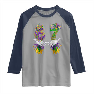 67 Mardi Gras Meme Raglan Shirt Funny Six Seven Hand Carnival Trendy TS14 Sport Gray Navy Print Your Wear