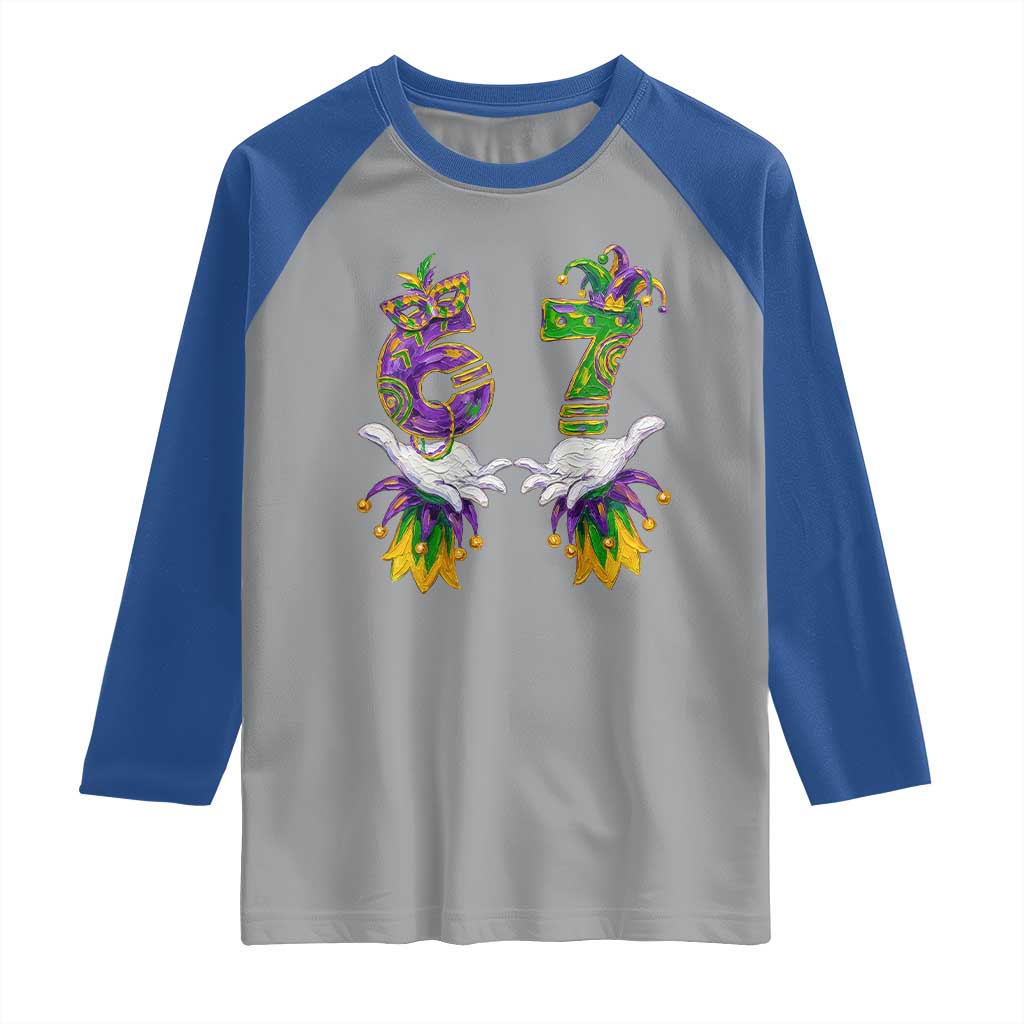 67 Mardi Gras Meme Raglan Shirt Funny Six Seven Hand Carnival Trendy TS14 Sport Gray Royal Print Your Wear