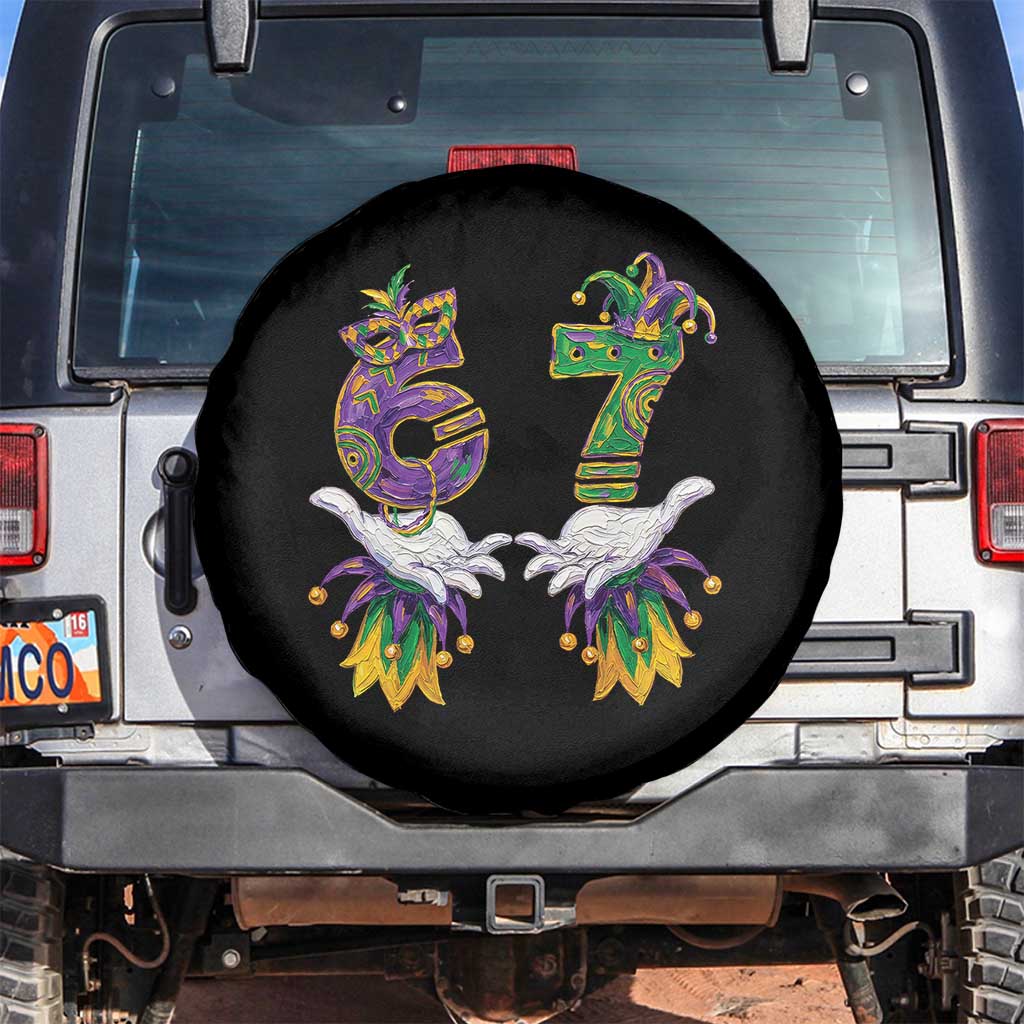 67 Mardi Gras Meme Spare Tire Cover Funny Six Seven Hand Carnival Trendy TS14 No hole Black Print Your Wear