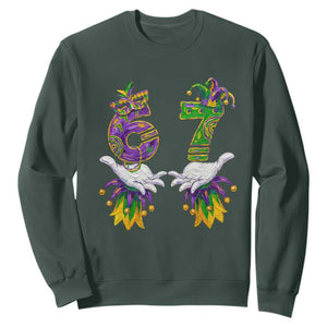 67 Mardi Gras Meme Sweatshirt Funny Six Seven Hand Carnival Trendy TS14 Dark Forest Green Print Your Wear