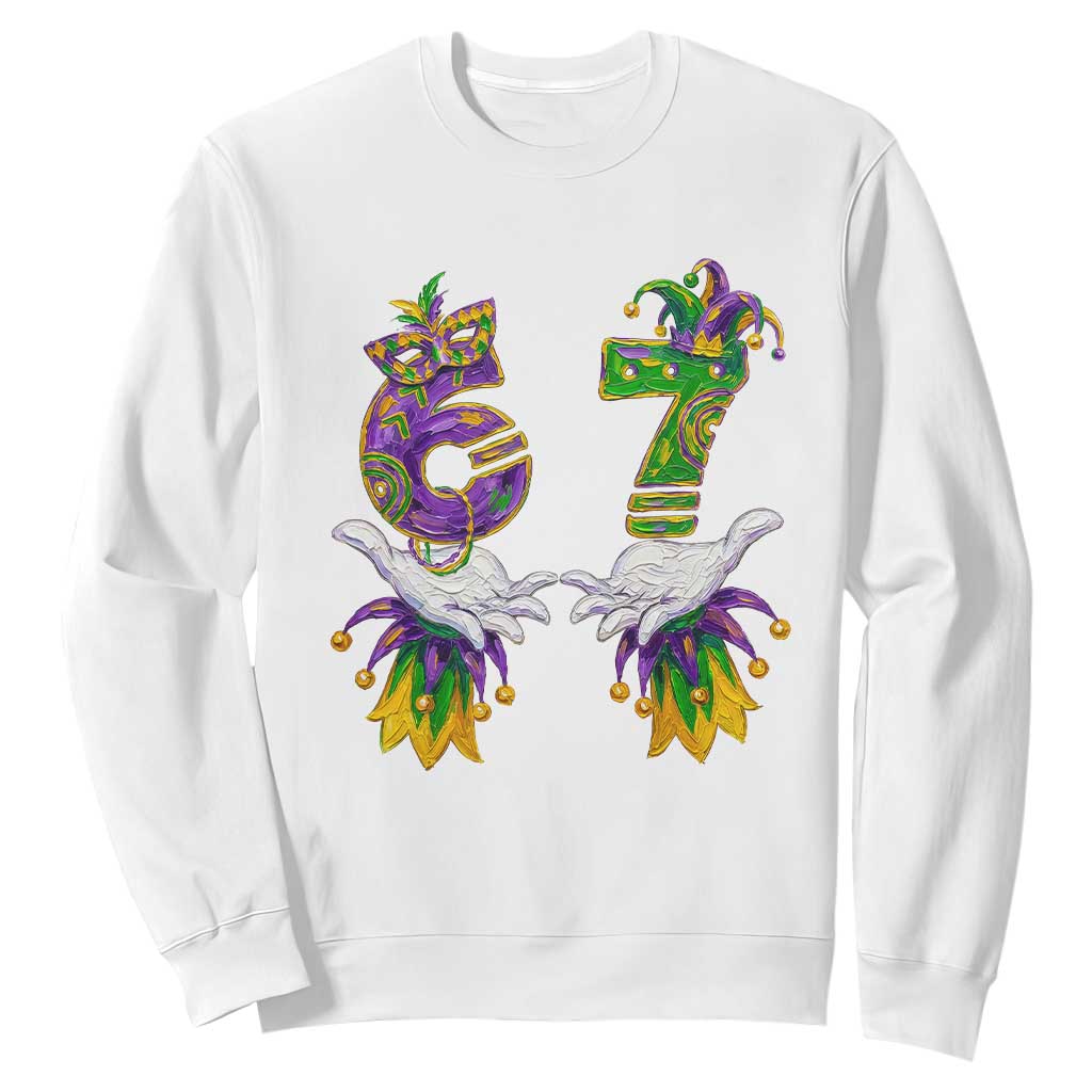 67 Mardi Gras Meme Sweatshirt Funny Six Seven Hand Carnival Trendy TS14 White Print Your Wear