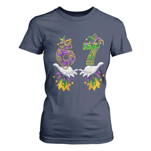 67 Mardi Gras Meme T Shirt For Women Funny Six Seven Hand Carnival Trendy TS14 Navy Print Your Wear