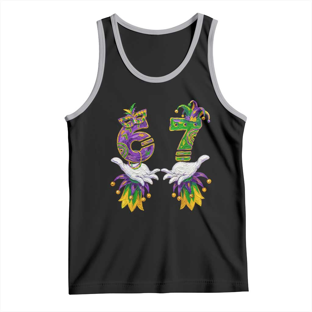 67 Mardi Gras Meme Tank Top Funny Six Seven Hand Carnival Trendy TS14 Black Athletic Heather Print Your Wear