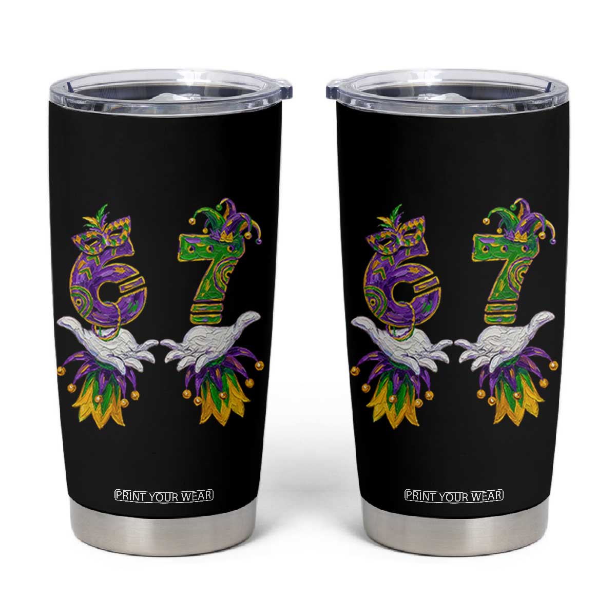 67 Mardi Gras Meme Tumbler Cup Funny Six Seven Hand Carnival Trendy TS14 Black Print Your Wear