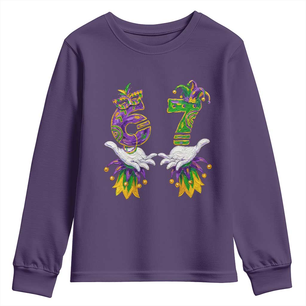 67 Mardi Gras Meme Youth Sweatshirt Funny Six Seven Hand Carnival Trendy TS14 Purple Print Your Wear