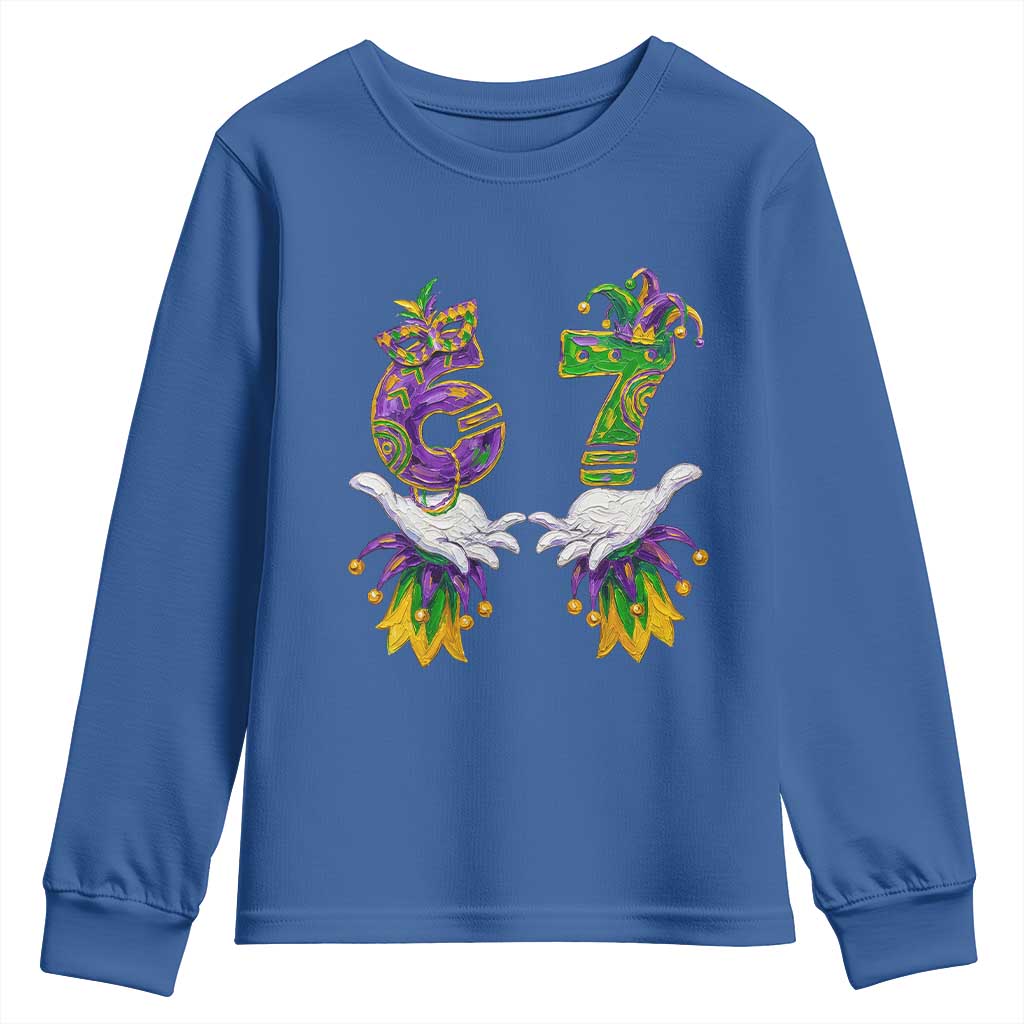 67 Mardi Gras Meme Youth Sweatshirt Funny Six Seven Hand Carnival Trendy TS14 Royal Blue Print Your Wear
