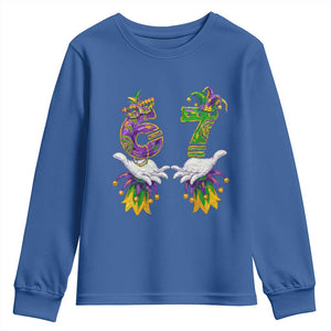 67 Mardi Gras Meme Youth Sweatshirt Funny Six Seven Hand Carnival Trendy TS14 Royal Blue Print Your Wear