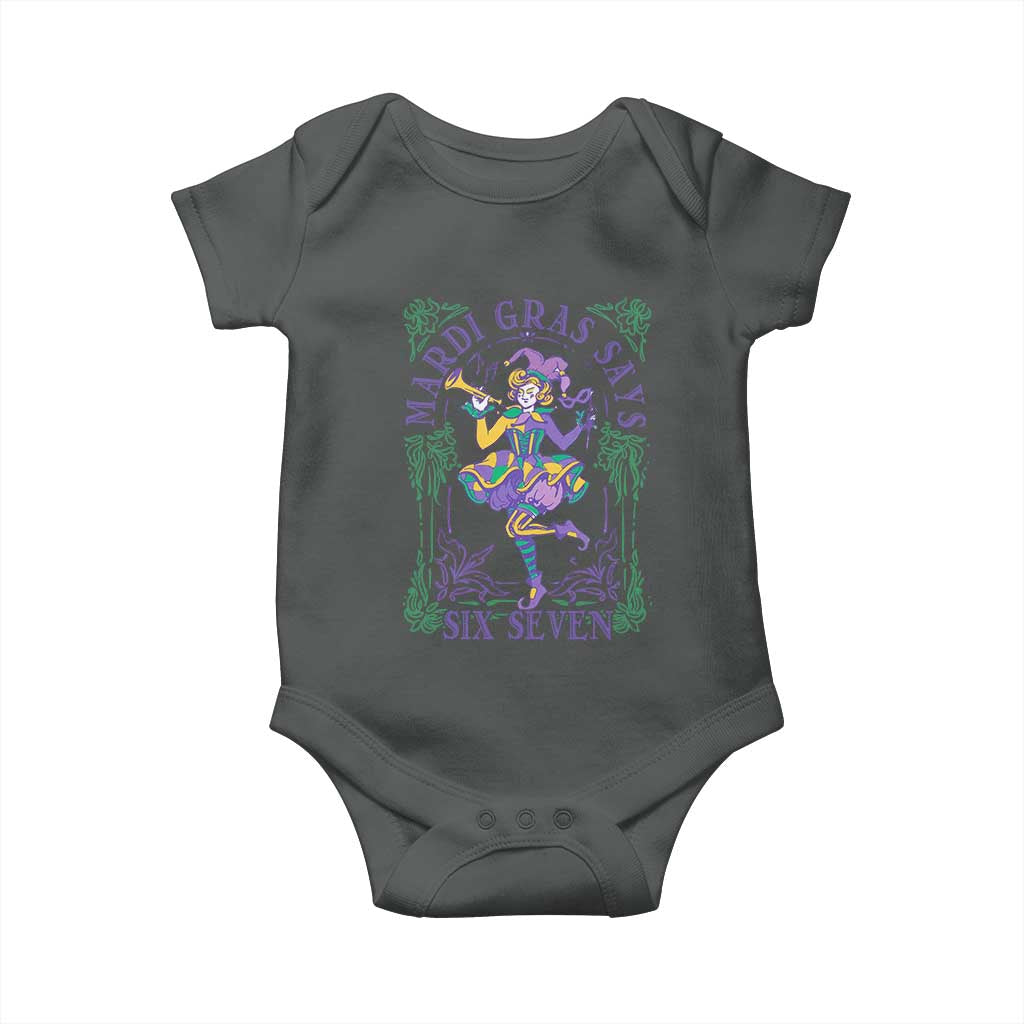 67 Mardi Gras Baby Onesie Funny Six Seven Carnival Trendy TS14 Dark Heather Print Your Wear