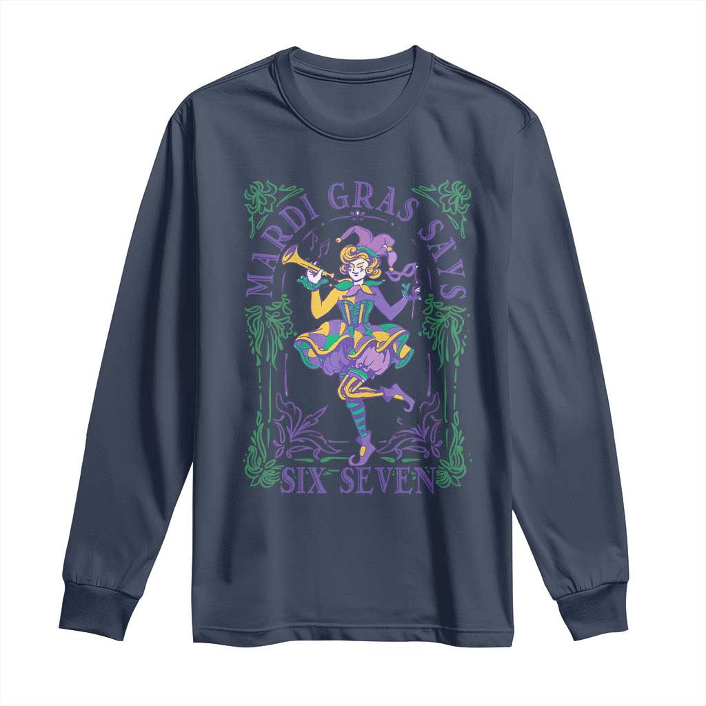67 Mardi Gras Long Sleeve Shirt Funny Six Seven Carnival Trendy TS14 Navy Print Your Wear