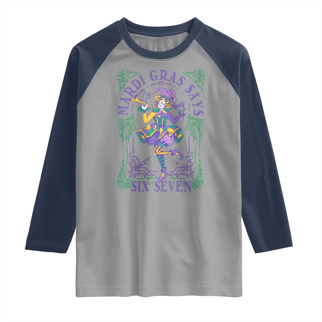 67 Mardi Gras Raglan Shirt Funny Six Seven Carnival Trendy TS14 Sport Gray Navy Print Your Wear
