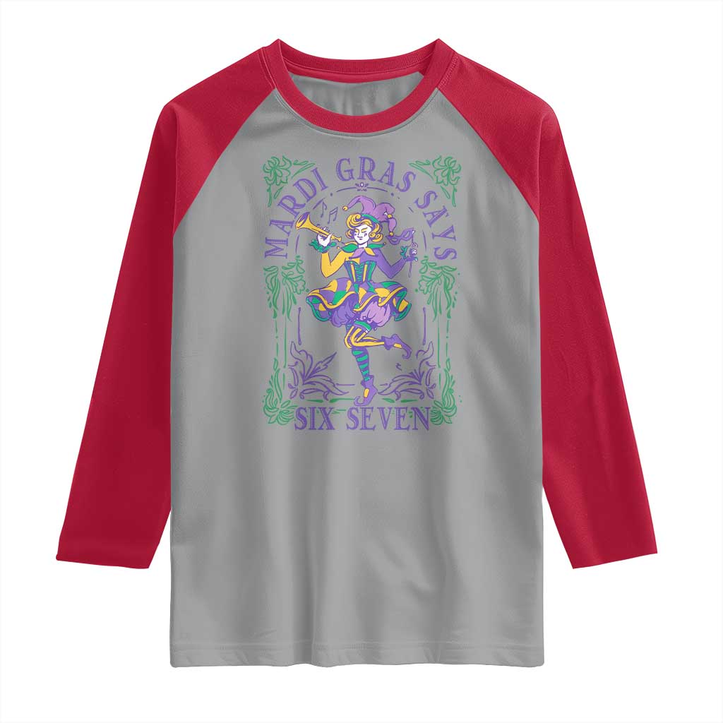 67 Mardi Gras Raglan Shirt Funny Six Seven Carnival Trendy TS14 Sport Gray Red Print Your Wear