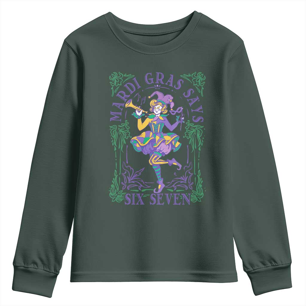 67 Mardi Gras Youth Sweatshirt Funny Six Seven Carnival Trendy TS14 Dark Forest Green Print Your Wear