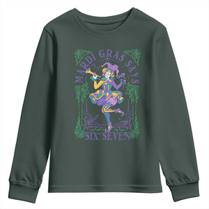 67 Mardi Gras Youth Sweatshirt Funny Six Seven Carnival Trendy TS14 Dark Forest Green Print Your Wear