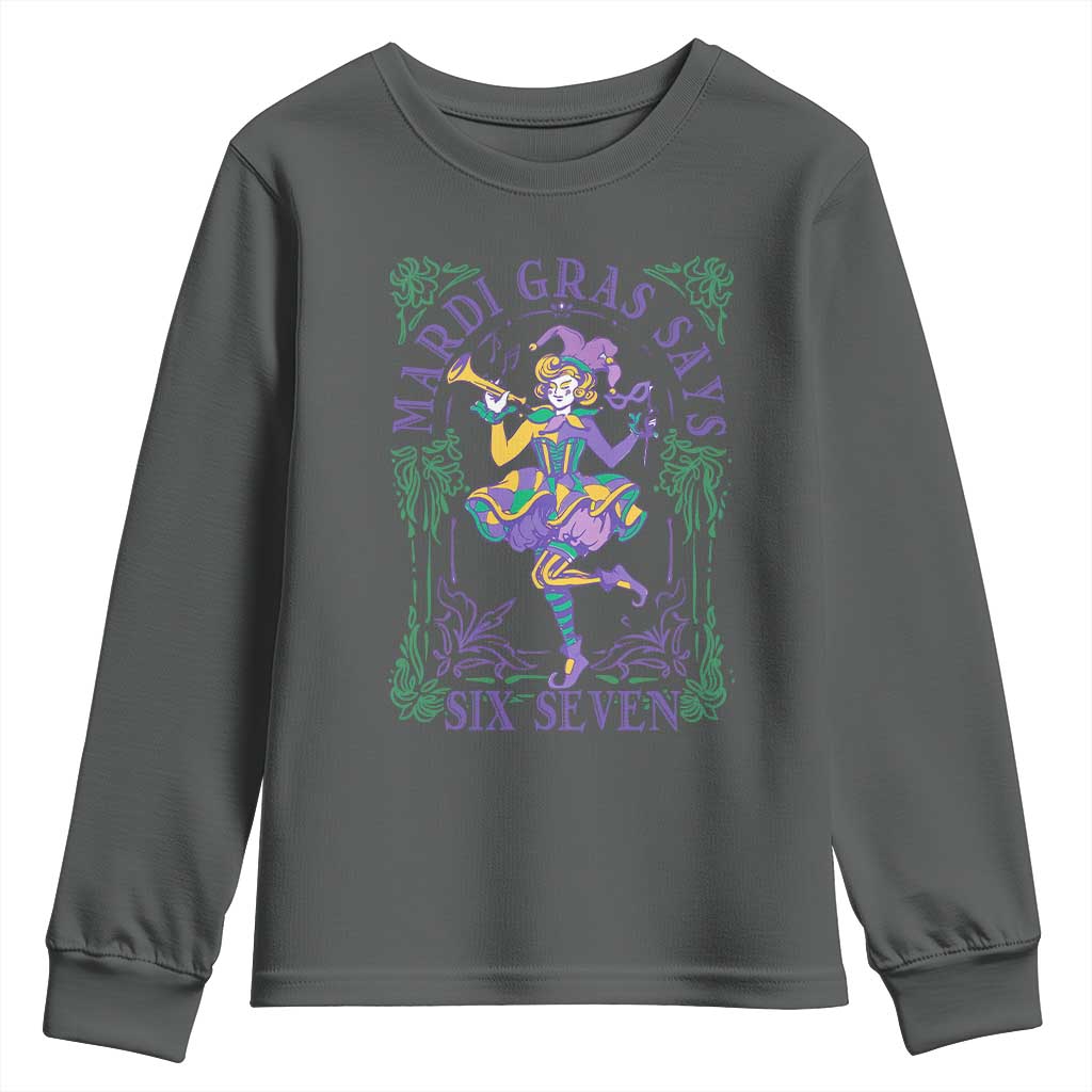 67 Mardi Gras Youth Sweatshirt Funny Six Seven Carnival Trendy TS14 Dark Heather Print Your Wear