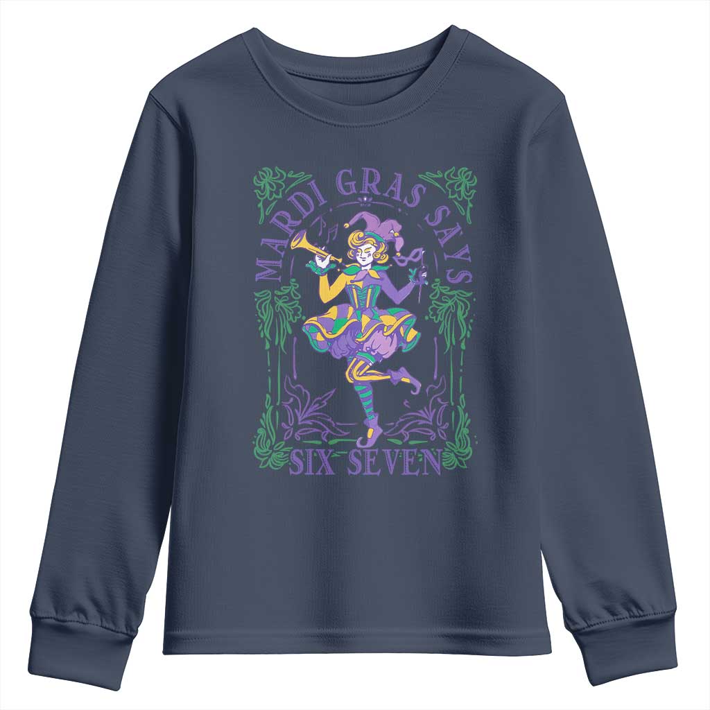 67 Mardi Gras Youth Sweatshirt Funny Six Seven Carnival Trendy TS14 Navy Print Your Wear
