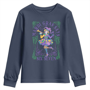 67 Mardi Gras Youth Sweatshirt Funny Six Seven Carnival Trendy TS14 Navy Print Your Wear