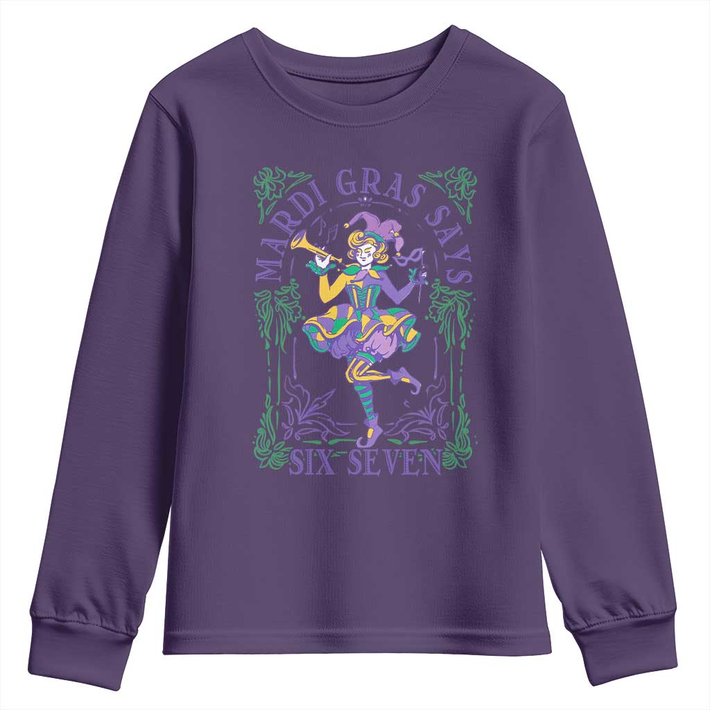 67 Mardi Gras Youth Sweatshirt Funny Six Seven Carnival Trendy TS14 Purple Print Your Wear