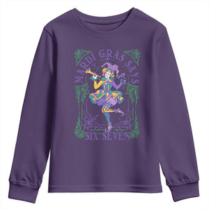 67 Mardi Gras Youth Sweatshirt Funny Six Seven Carnival Trendy TS14 Purple Print Your Wear