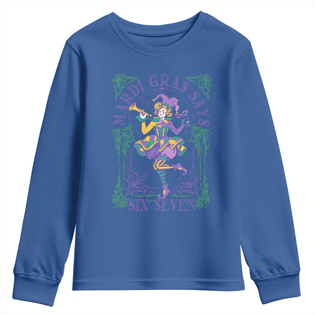 67 Mardi Gras Youth Sweatshirt Funny Six Seven Carnival Trendy TS14 Royal Blue Print Your Wear