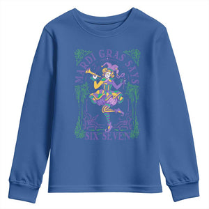 67 Mardi Gras Youth Sweatshirt Funny Six Seven Carnival Trendy TS14 Royal Blue Print Your Wear