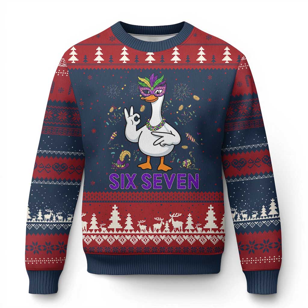 67 Mardi Gras Ugly Christmas Sweater Funny Goose Meme Carnival Trendy TS14 Navy Red Print Your Wear