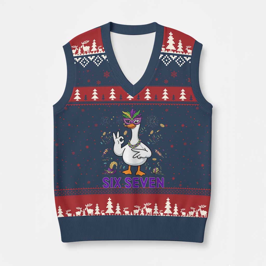 67 Mardi Gras V-Neck Knit Sweater Vest Funny Goose Meme Carnival Trendy TS14 Navy Red Print Your Wear