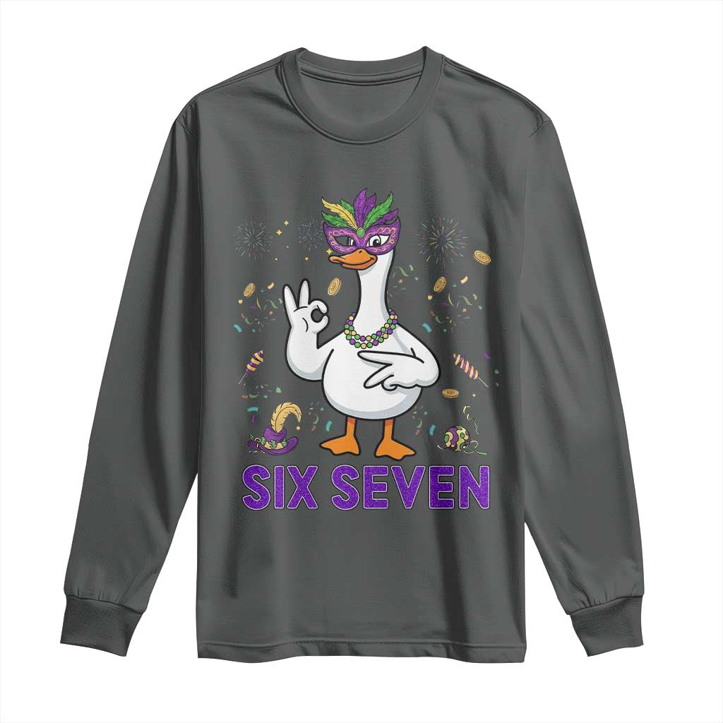 67 Mardi Gras Long Sleeve Shirt Funny Goose Meme Carnival Trendy TS14 Dark Heather Print Your Wear