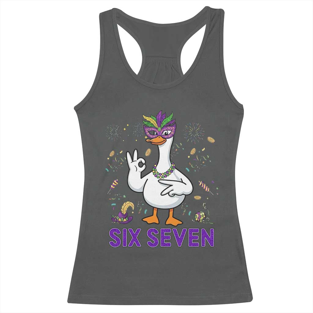 67 Mardi Gras Racerback Tank Top Funny Goose Meme Carnival Trendy TS14 Dark Heather Print Your Wear