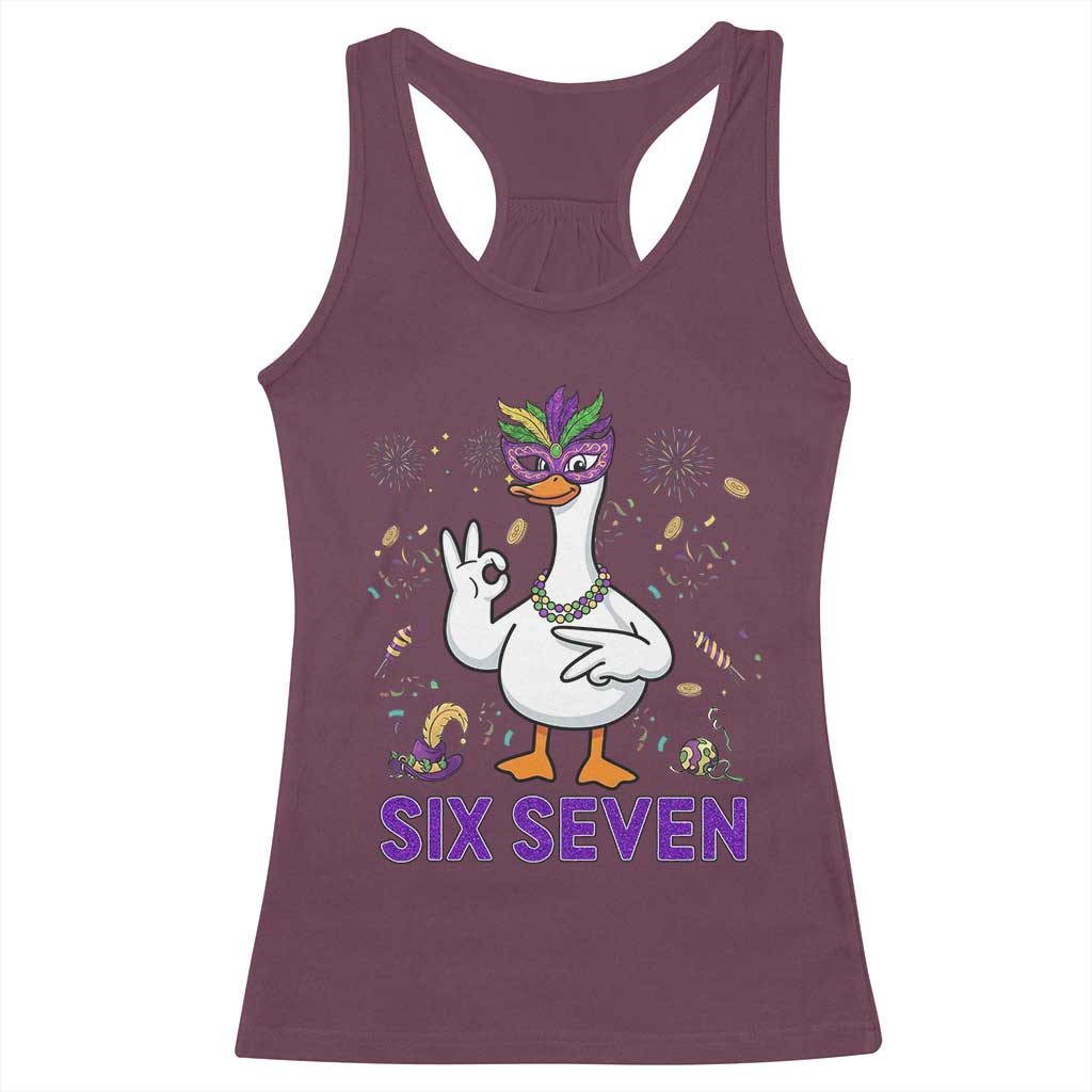 67 Mardi Gras Racerback Tank Top Funny Goose Meme Carnival Trendy TS14 Maroon Print Your Wear