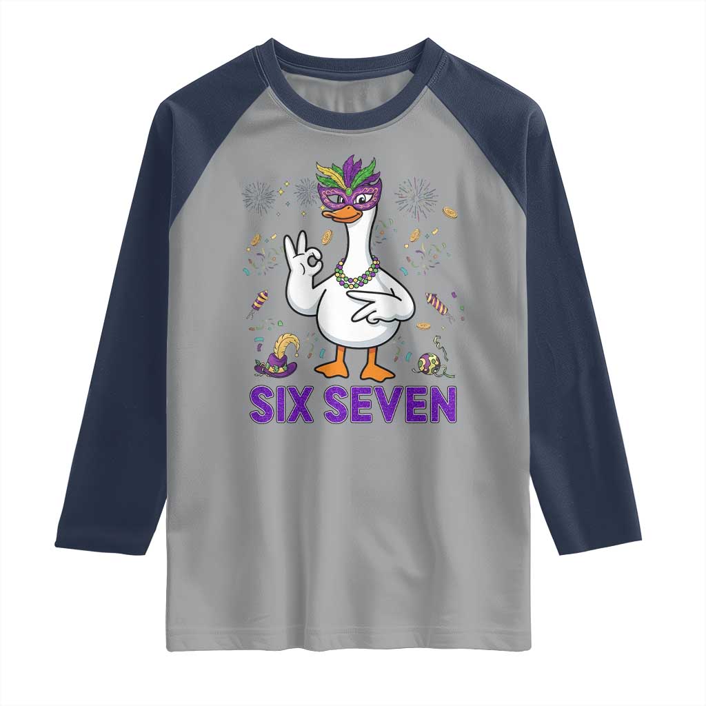 67 Mardi Gras Raglan Shirt Funny Goose Meme Carnival Trendy TS14 Sport Gray Navy Print Your Wear