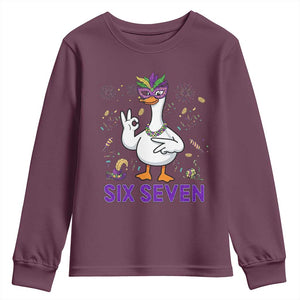 67 Mardi Gras Youth Sweatshirt Funny Goose Meme Carnival Trendy TS14 Maroon Print Your Wear