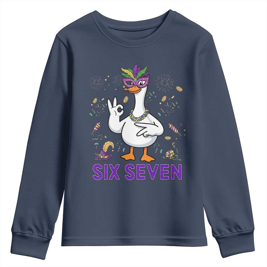 67 Mardi Gras Youth Sweatshirt Funny Goose Meme Carnival Trendy TS14 Navy Print Your Wear