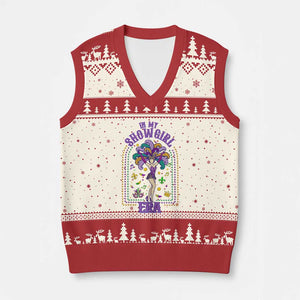 Mardi Gras Queen V-Neck Knit Sweater Vest In My Showgirl Era TS14 Beige Red Print Your Wear