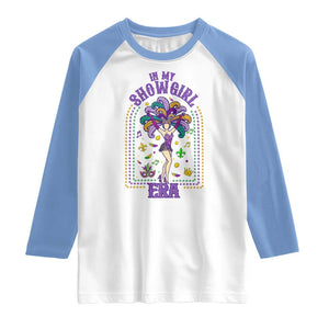 Mardi Gras Queen Raglan Shirt In My Showgirl Era TS14 White Carolina Blue Print Your Wear