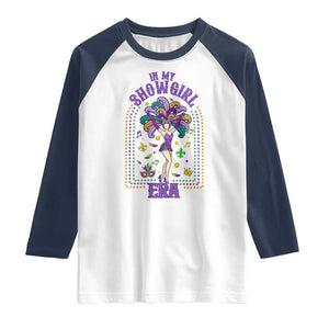 Mardi Gras Queen Raglan Shirt In My Showgirl Era TS14 White Navy Print Your Wear
