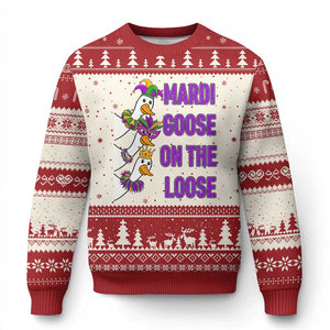 Funny Mardi Gras Ugly Christmas Sweater Louisiana Carnival Silly Goose Festival TS14 Beige Red Print Your Wear