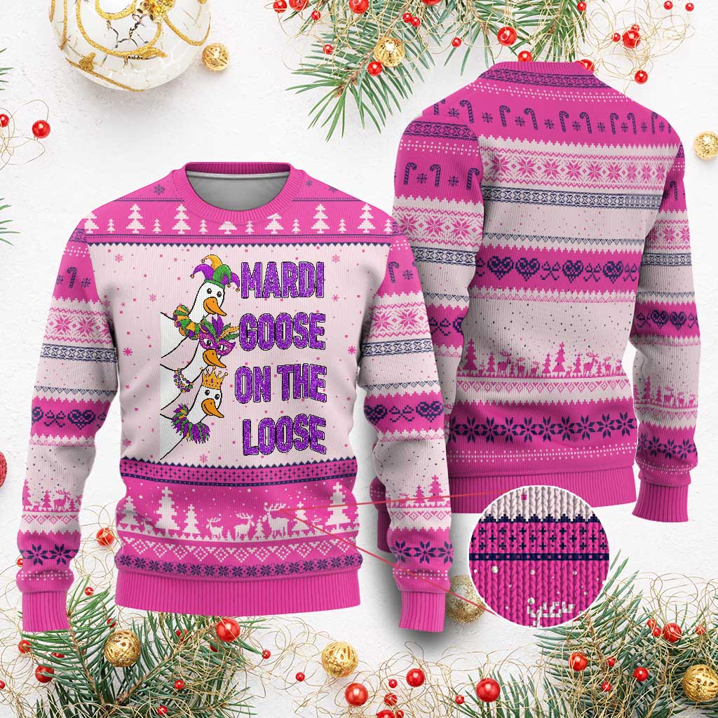 Funny Mardi Gras Ugly Christmas Sweater Louisiana Carnival Silly Goose Festival TS14 Hot Pink Print Your Wear