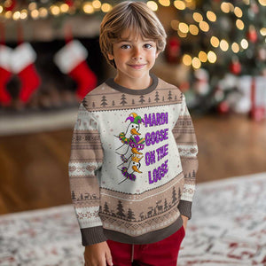 Funny Mardi Gras Ugly Christmas Sweater Louisiana Carnival Silly Goose Festival TS14 Mocha Mousse Print Your Wear